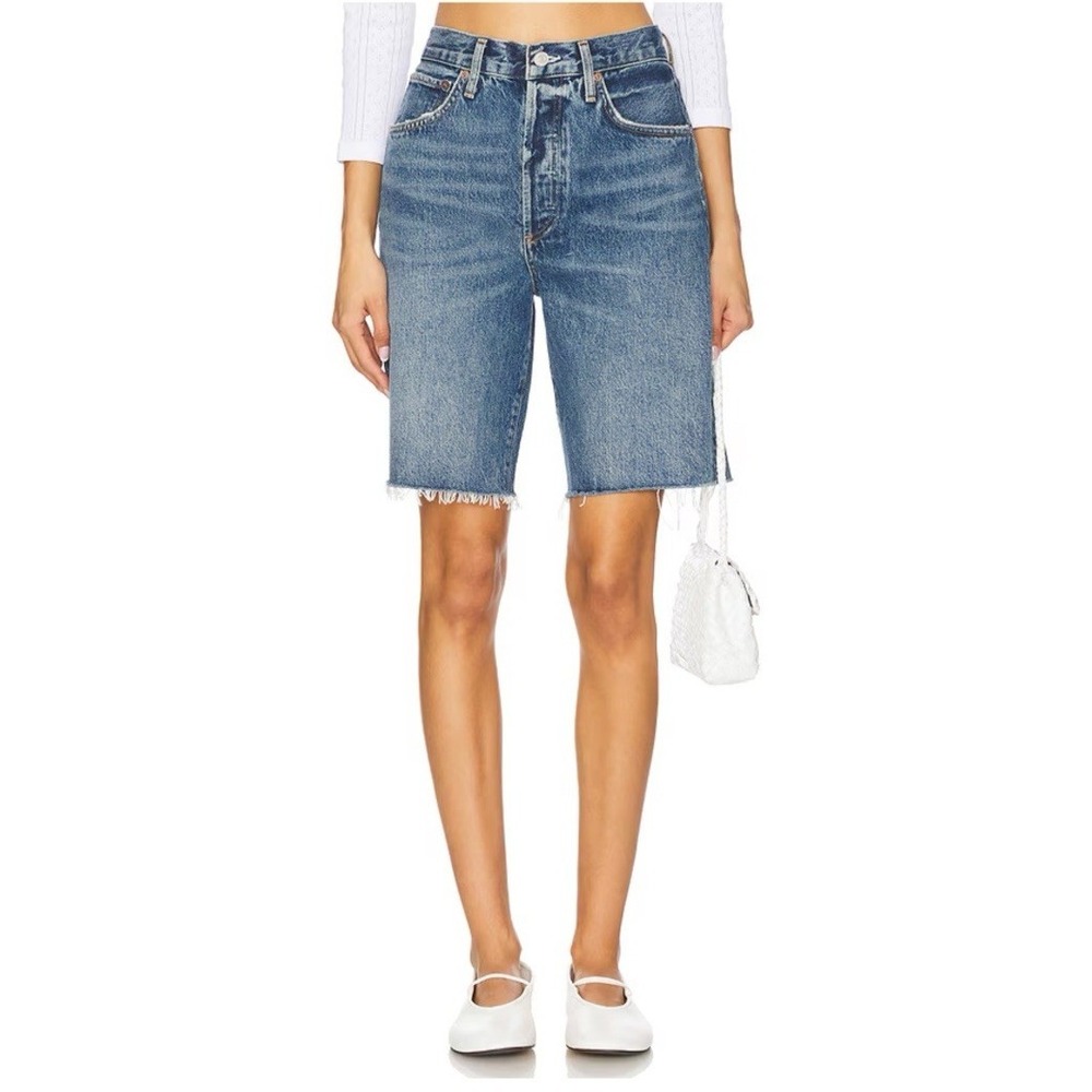 AGOLDE Wmn Size 26 90's Mid Rise Loose Shorts Ruin Button Fly Distressed Raw Hem